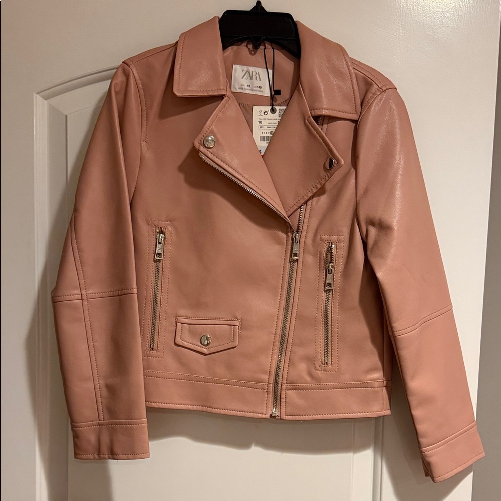 Girls Pink Faux Leather Jacket